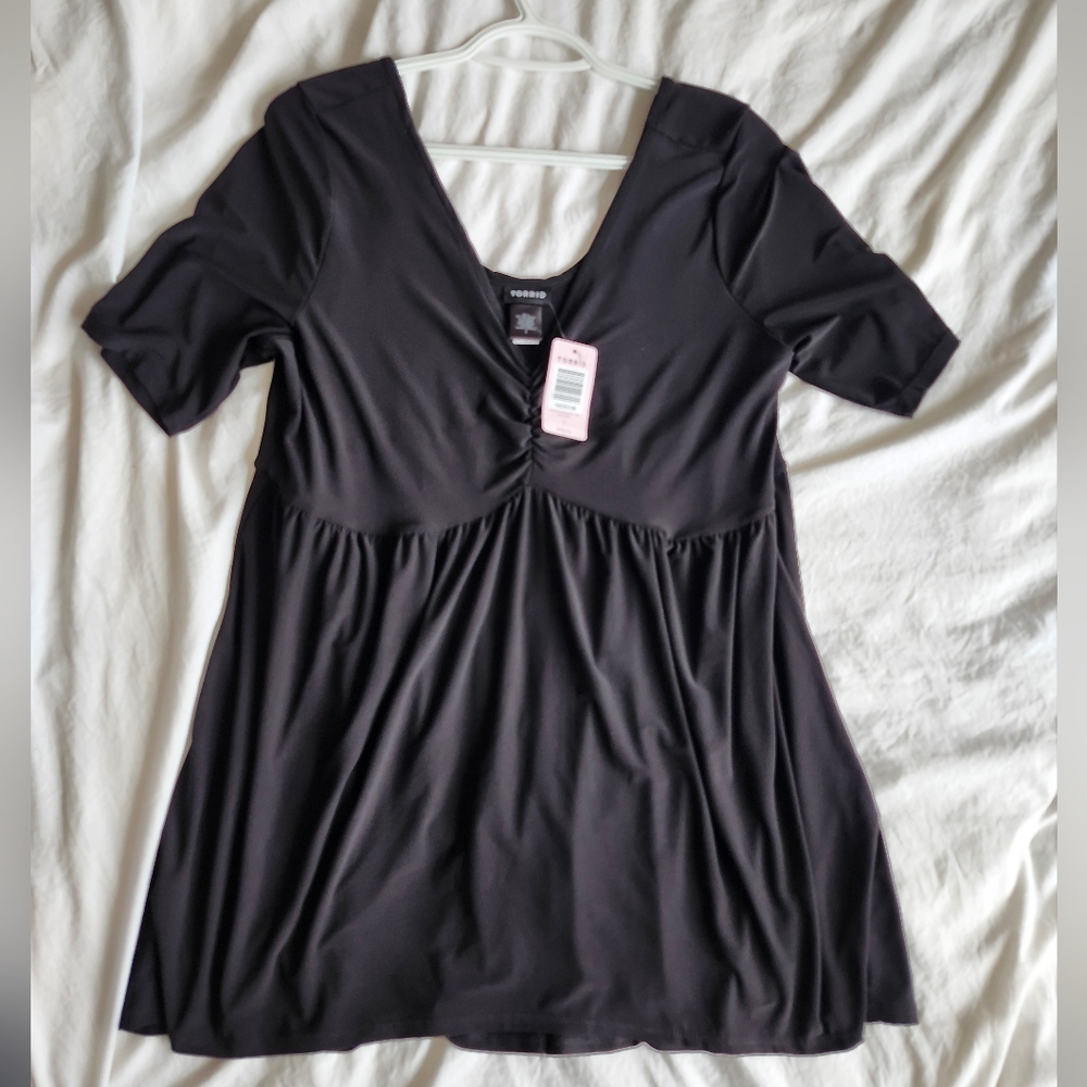 Torrid Black Gathered Babydoll Top